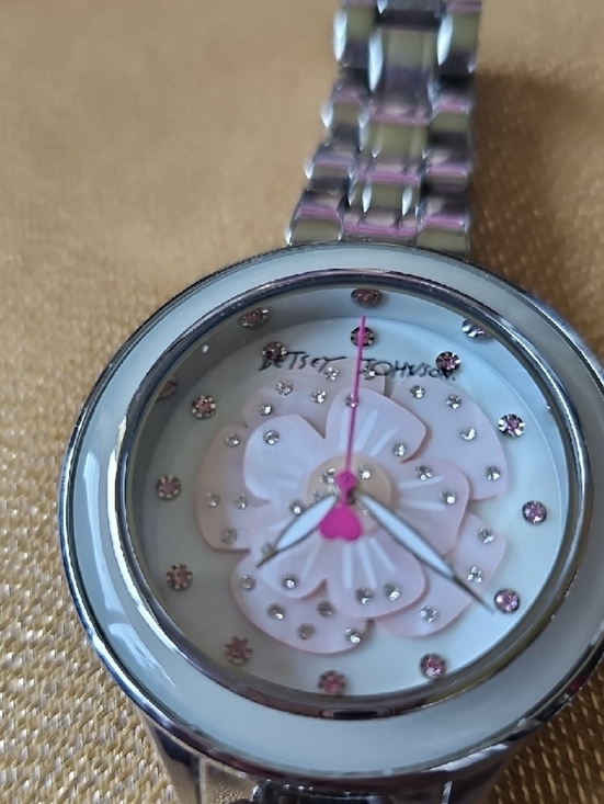 EUC Betsey Johnson Silver Tone Watch Pink Rhinestone Accents & Matching Bracelet main image 4